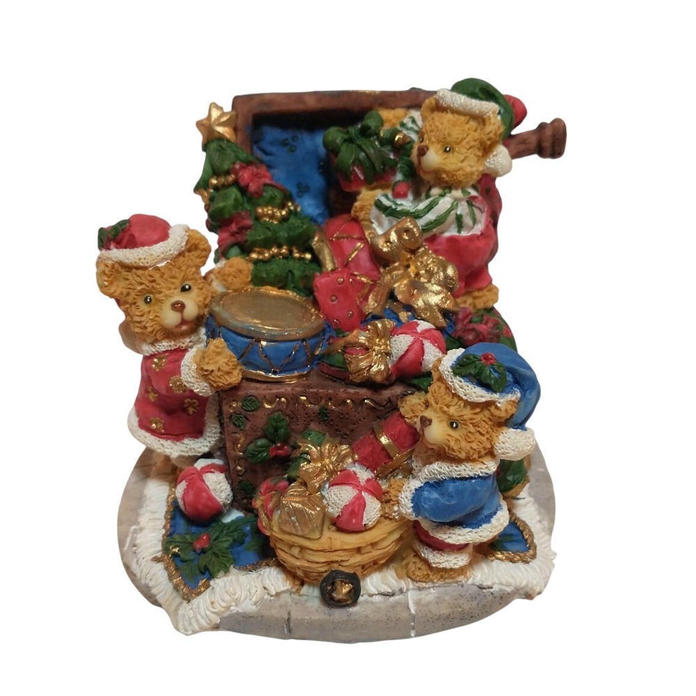 Vintage Mayview Cedar Creek Collection Christmas Bear Figurine Treasure Chest